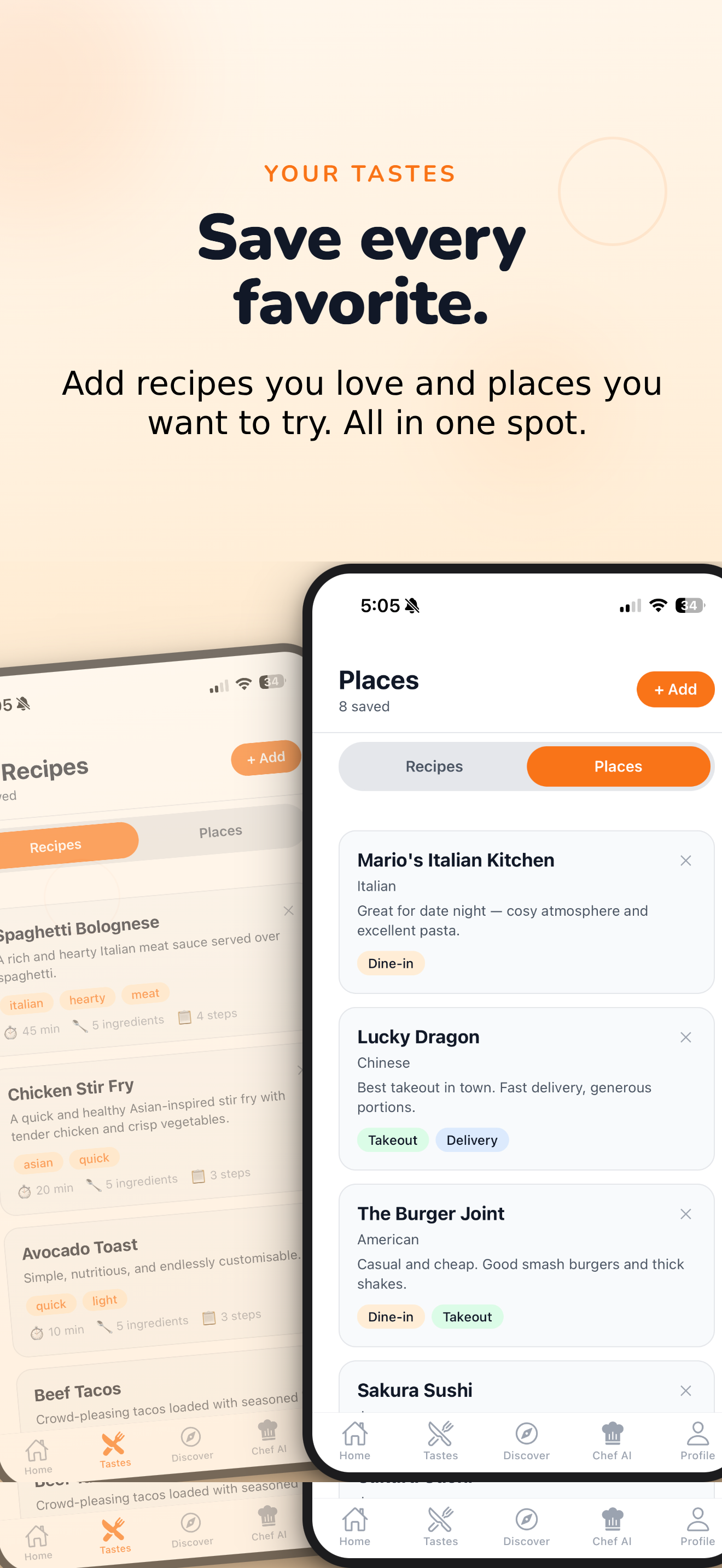 Save your favorite recipes and places